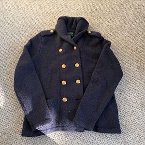Ralph Lauren Double-Breasted Wool/Cashmere Cardigan Jacket Heavy Gold Buttons L